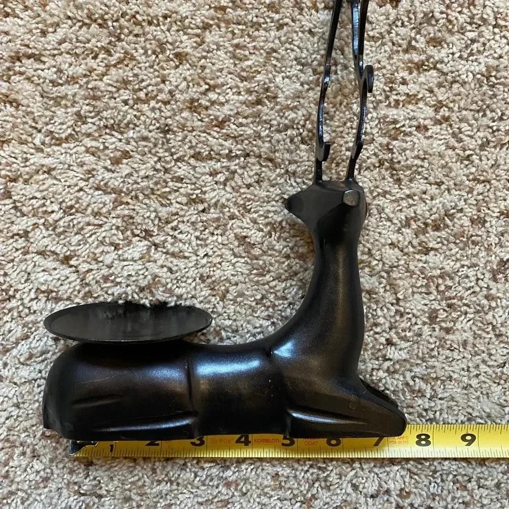 Oil rubbed Bronze sitting reindeer pillar candle holder decor